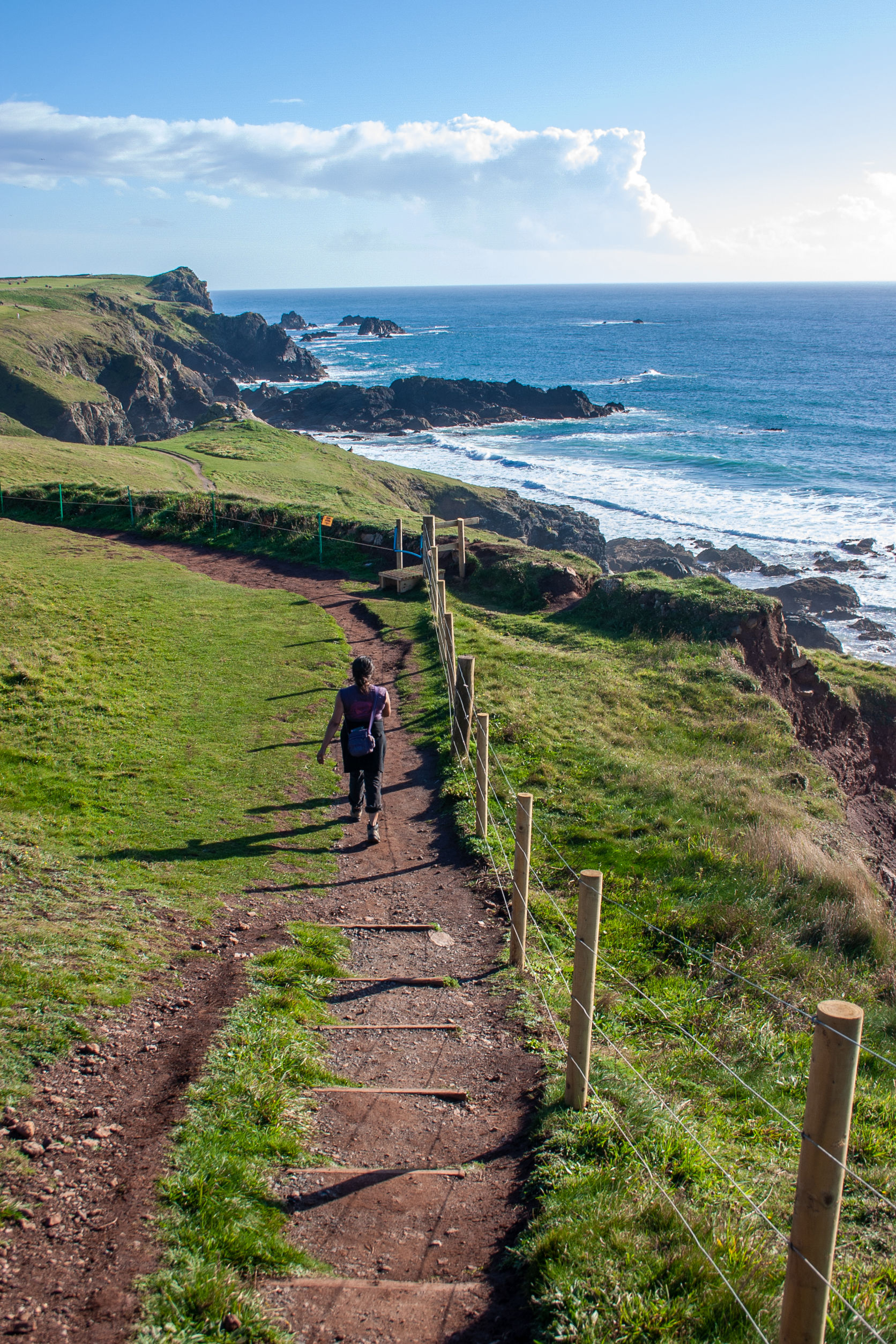 A landscape view of Mawgan Porth from the South West Coast Path, North Cornwall along the Atlantic coast near Newquay