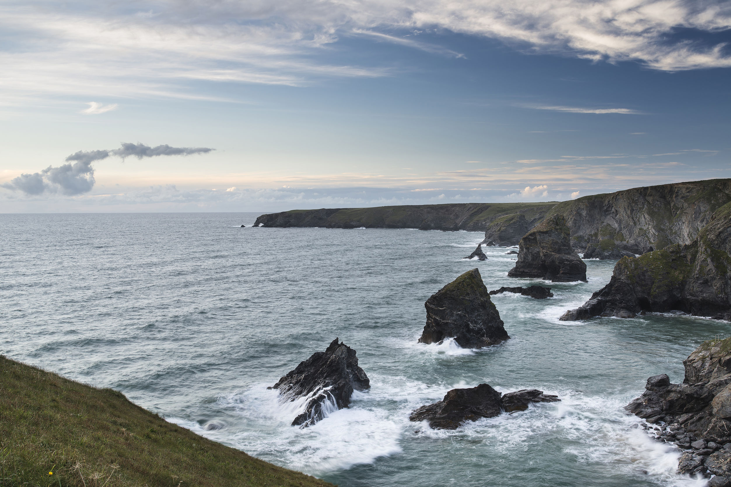 Beautiful landcape image of Bedruthan Steps on Cornwall coast in England