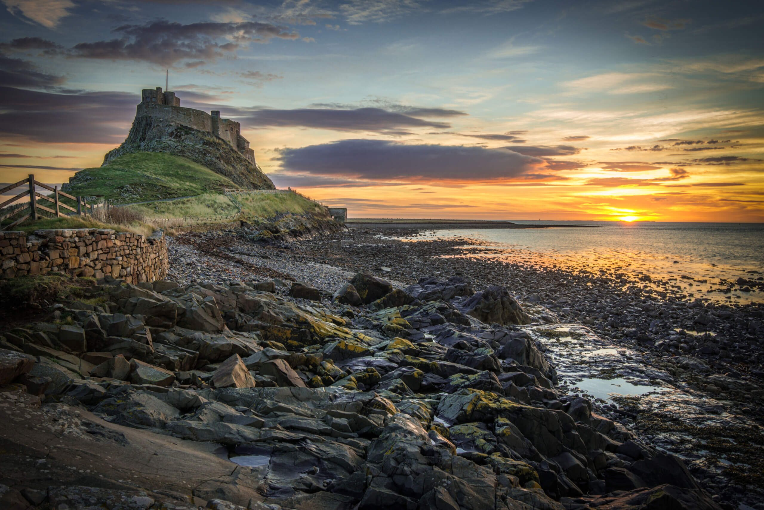 Holy Island sunrise with Lindisfarne  Castle 